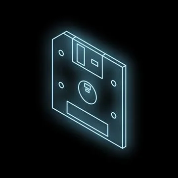 Neon blue floppy disk shining in the dark Stock Illustration