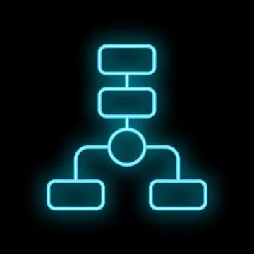 Neon blue flowchart depicting algorithm on black background イラスト素材