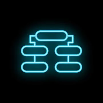 Neon blue flowchart representing algorithm on black background Stock Illustration