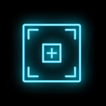 Neon blue focus icon glowing on dark background Illustrazione stock