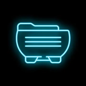 Neon blue folder icon glowing on black background イラスト素材