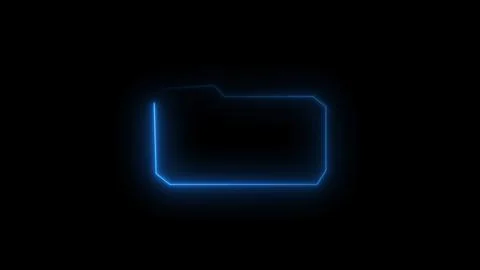 Neon blue folder icon glowing on black background representing digital stor.. Illustrazione stock