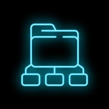 Neon blue folder showing network sharing concept on black background Illustrazione stock
