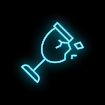 Neon blue fragile symbol broken wine glass icon Illustration
