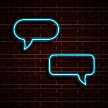 Neon blue frames on a brick wall. Vector Illustration. Illustrazione stock