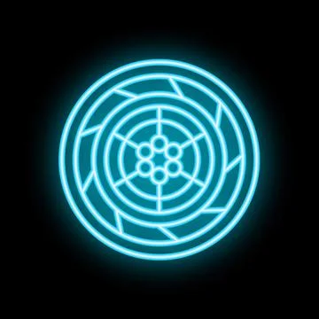 Neon blue futuristic circle element glowing on black background Stock Illustration