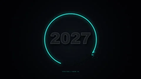 Neon blue futuristic digital countdown to 2027 year on dark background with.. Stock Footage 341819024