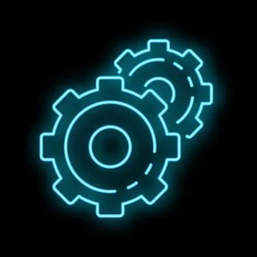 Neon blue gears interlocking showing concept of teamwork Stock Illustration