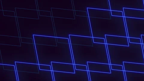 Neon blue geometric square grid background with glowing frame, seamless motion Stockbeeldmateriaal 330088947