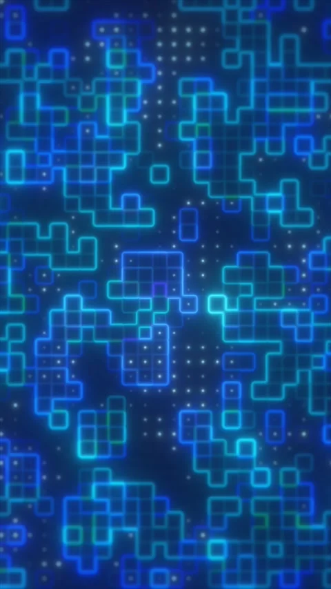Neon blue geometric squares and pixel grids scattered across a dark backgro.. Stock Footage 337613368