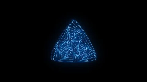 Neon blue geometric triangle spiral loop, glowing symmetrical triple vortex.. Video stock 337363989