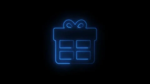 Neon Blue Gift Box Icon on Black Background.Glowing present box symbol repr.. Stock Footage 340486500