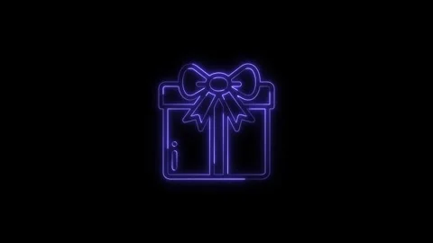 Neon blue gift box icon animation glowing with flickering light effects iso.. Stock Footage 345549604