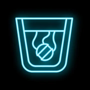 Neon blue glass dissolving an effervescent tablet in water icon Ilustración de archivo