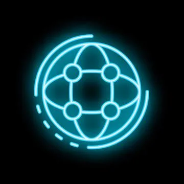 Neon blue globe is glowing on dark background representing global network Stock Illustration