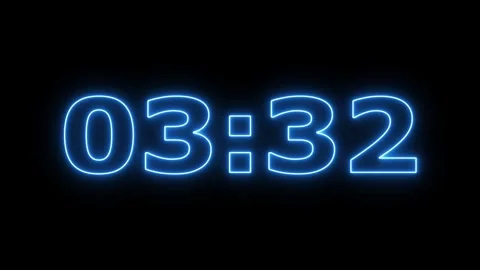 Neon blue glow timer counts down three minutes. Vidéo 333080842