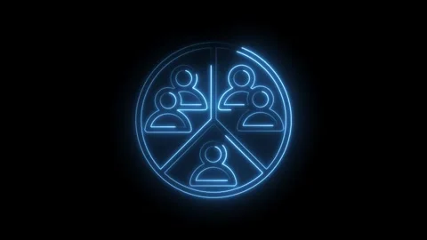 Neon blue glowing abstract circular diagram with stylized human figures Stock Footage 333963371