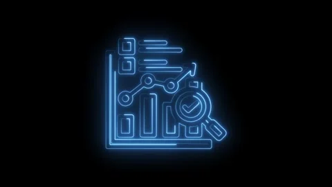 Neon blue glowing abstract data analysis graph with magnifying glass and 库存影片 333957342