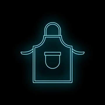 Neon blue glowing apron icon outline for kitchen cooking Stock Illustration