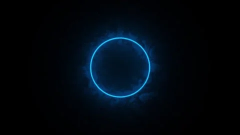 Neon blue glowing circle ring abstract shape animation on black background Stock Footage 329145175