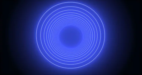 Neon blue glowing circles frame drawing on the dark blue background with empty Video stock 104494593