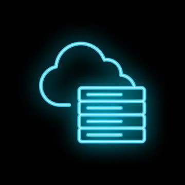 Neon blue glowing cloud computing icon representing data storage イラスト素材