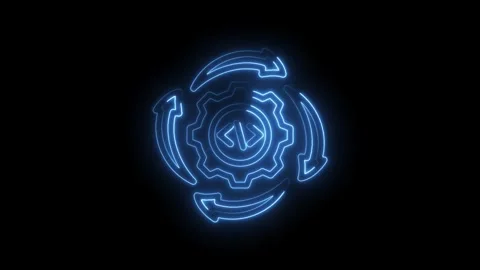 Neon blue glowing code symbol inside gear with circular arrows animation re.. 스톡 동영상 346826864