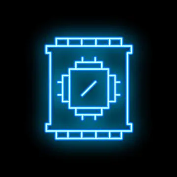 Neon blue glowing computer chip on black background イラスト素材
