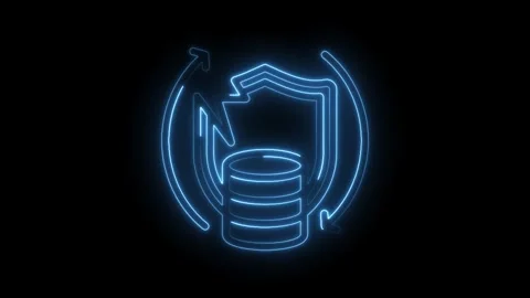 Neon blue glowing data security shield and database with circular arrows in.. Stock Footage 346014237