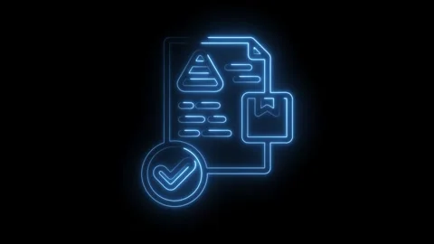 Neon blue glowing document with checklist and package symbolizing successful Stock Footage 330872676