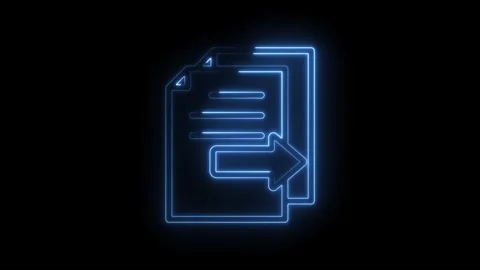 Neon blue glowing document icon with arrow symbol animation on black background Stock Footage 333972834
