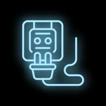 Neon blue glowing electrical plug and socket on black background Illustrazione stock