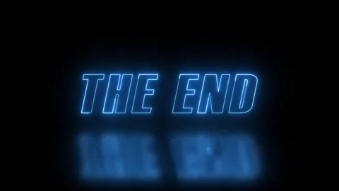 Neon blue glowing The End text animation on dark background with reflection Stock Footage 340516142