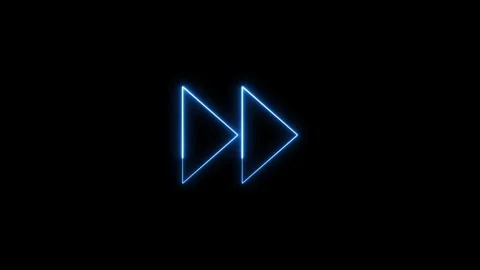 Neon blue glowing fast forward symbol animation against dark space. Stock-Footage 337081725