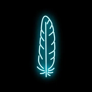 Neon blue glowing feather line art icon イラスト素材