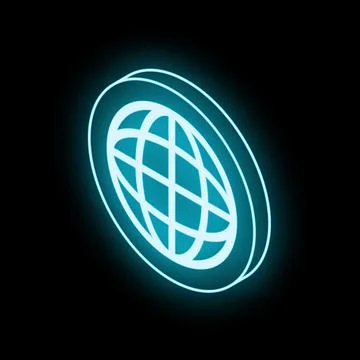 Neon blue glowing globe icon representing global business on black background Stock Illustration