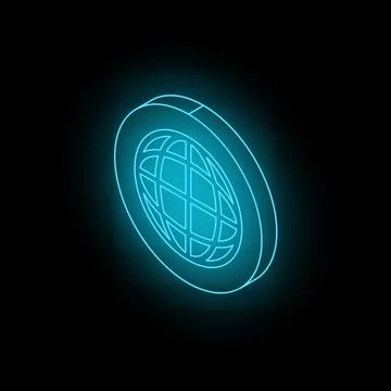 Neon blue glowing globe icon representing global network 库存插图