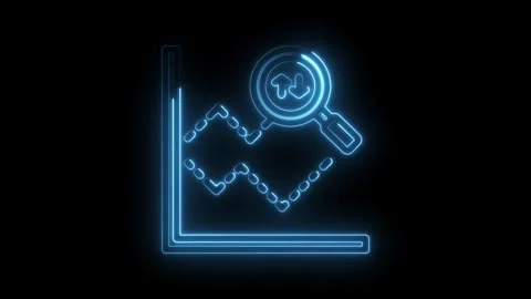 Neon blue glowing graph analysis with magnifying glass showing upward and d.. Stock Footage 346014268