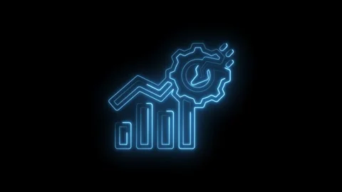Neon blue glowing graph bars and upward trend line with gear icon symbolizi.. Stock Footage 346132368