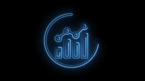 Neon blue glowing graph with upward arrow and circular progress indicator on Stock Footage 333954176