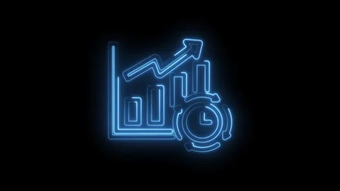 Neon blue glowing graph with upward arrow and circular arrows indicating time Stock Footage 333957319