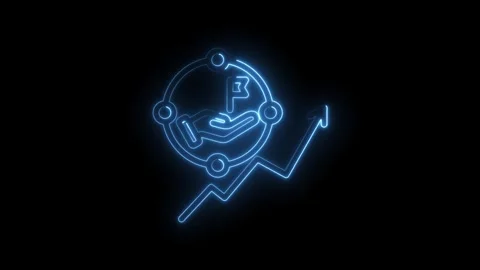Neon blue glowing handshake with flag on circle network and upward trending Stock Footage 333968970