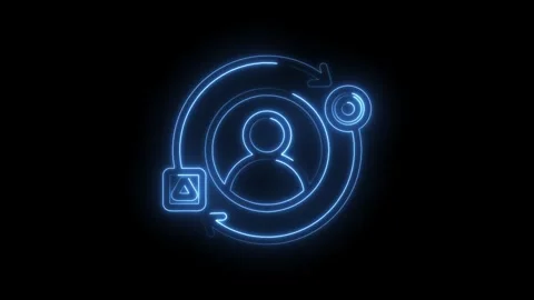 Neon blue glowing human with circular arrows and data block representing us.. Stock Footage 346009971
