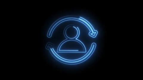 Neon blue glowing human icon with circular arrows animation on black background Stock Footage 333963497