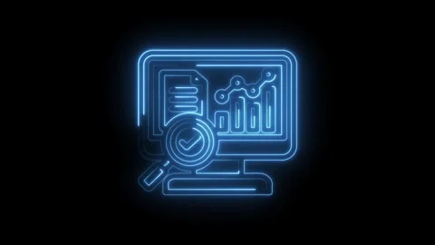 Neon blue glowing icon of computer screen displaying financial charts and Stock Footage 333963659