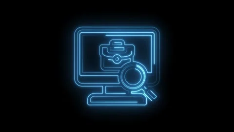 Neon blue glowing icon of a computer screen displaying a briefcase and a ma.. Stock Footage 346135847