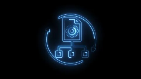 Neon blue glowing icon representing workflow automation and process managem.. Stock Footage 346122948