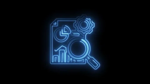 Neon blue glowing icon representing data analysis financial report magnifyi.. Stock Footage 346130934