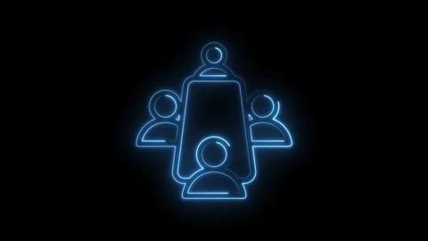 Neon blue glowing icon representing a business meeting or team collaboratio.. Stock Footage 346140234