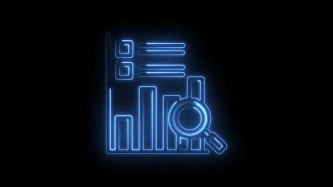 Neon blue glowing infographic elements with bar chart magnifying glass and Stock Footage 333957863